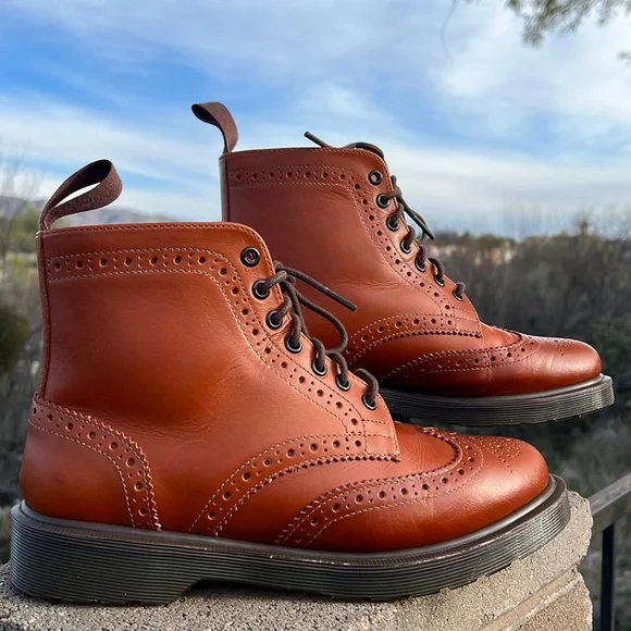 Dr. Martens Affleck Cognac Brogue Wingtip 7 Eye Lace Up Boots - Picture 8 of 17